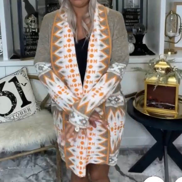 Shop impressions Aztec print cardigan. Medium - Picture 1 of 10